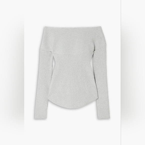 S2. NWT KHAITE SALMA OFF THE SHOULDER CUTOUT METALLIC KNIT TOP - Picture 3 of 9